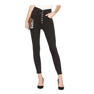 Mother The Swooner Exposed Snap Ankle Jeans Black 26 Foldover Waist Button Fly